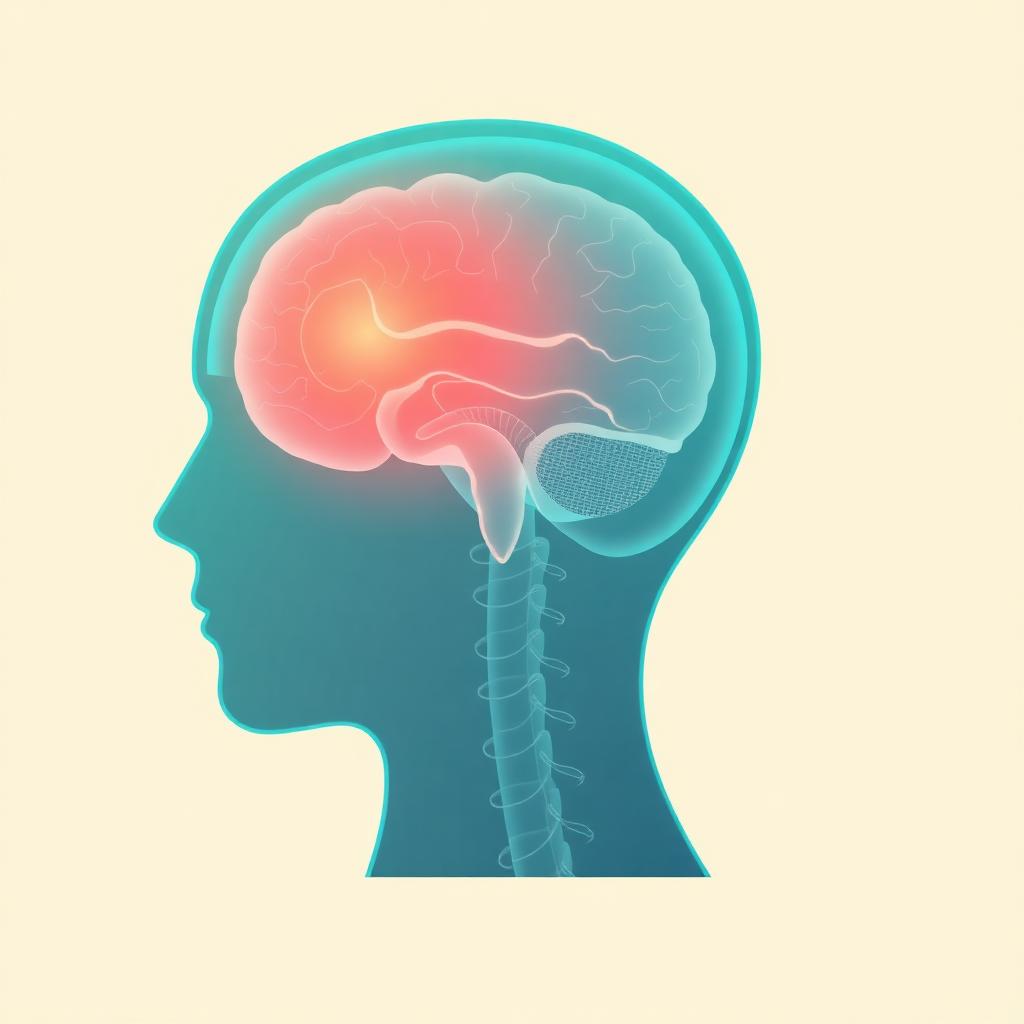 Ilustración anatómica de la cabeza con una zona cerebral resaltada