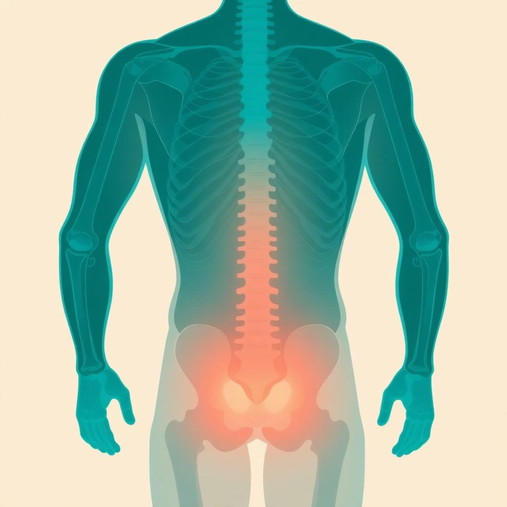 Ilustración anatómica de la espalda con la zona lumbar resaltada
