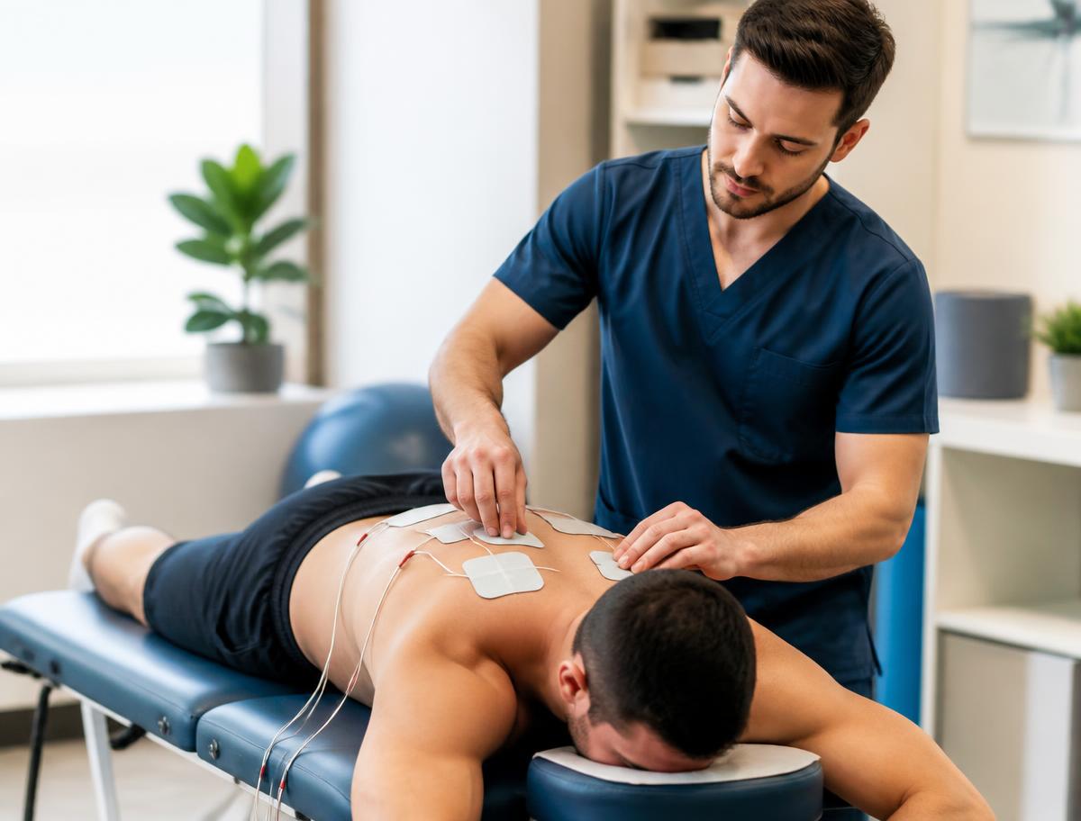 Fisioterapeuta aplicando electroterapia a un paciente