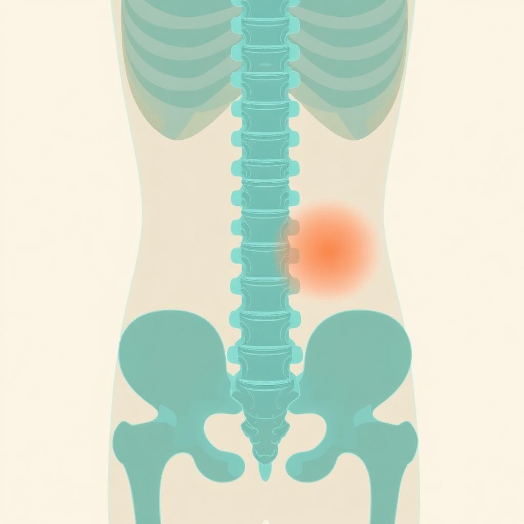 Ilustración anatómica de la columna lumbar con un disco resaltado