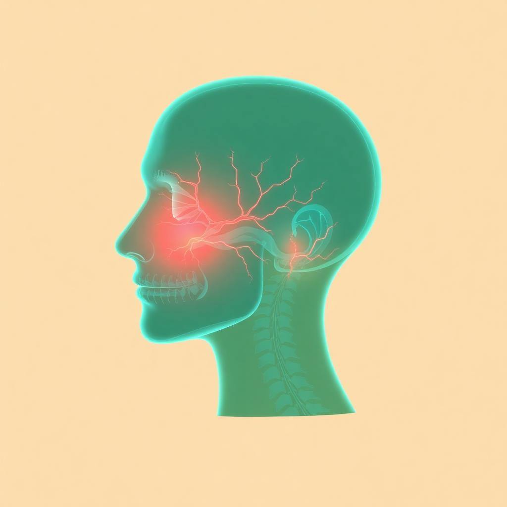Ilustración anatómica del rostro con el nervio facial resaltado