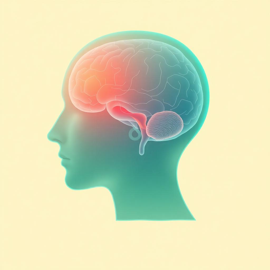 Ilustración anatómica de la cabeza con el cerebro resaltado